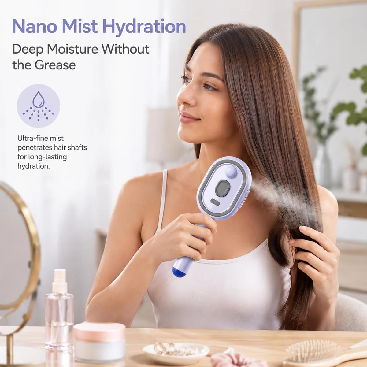 Electric Nano Mist Hair Brush – Rechargeable Detangling & Smoothing Comb