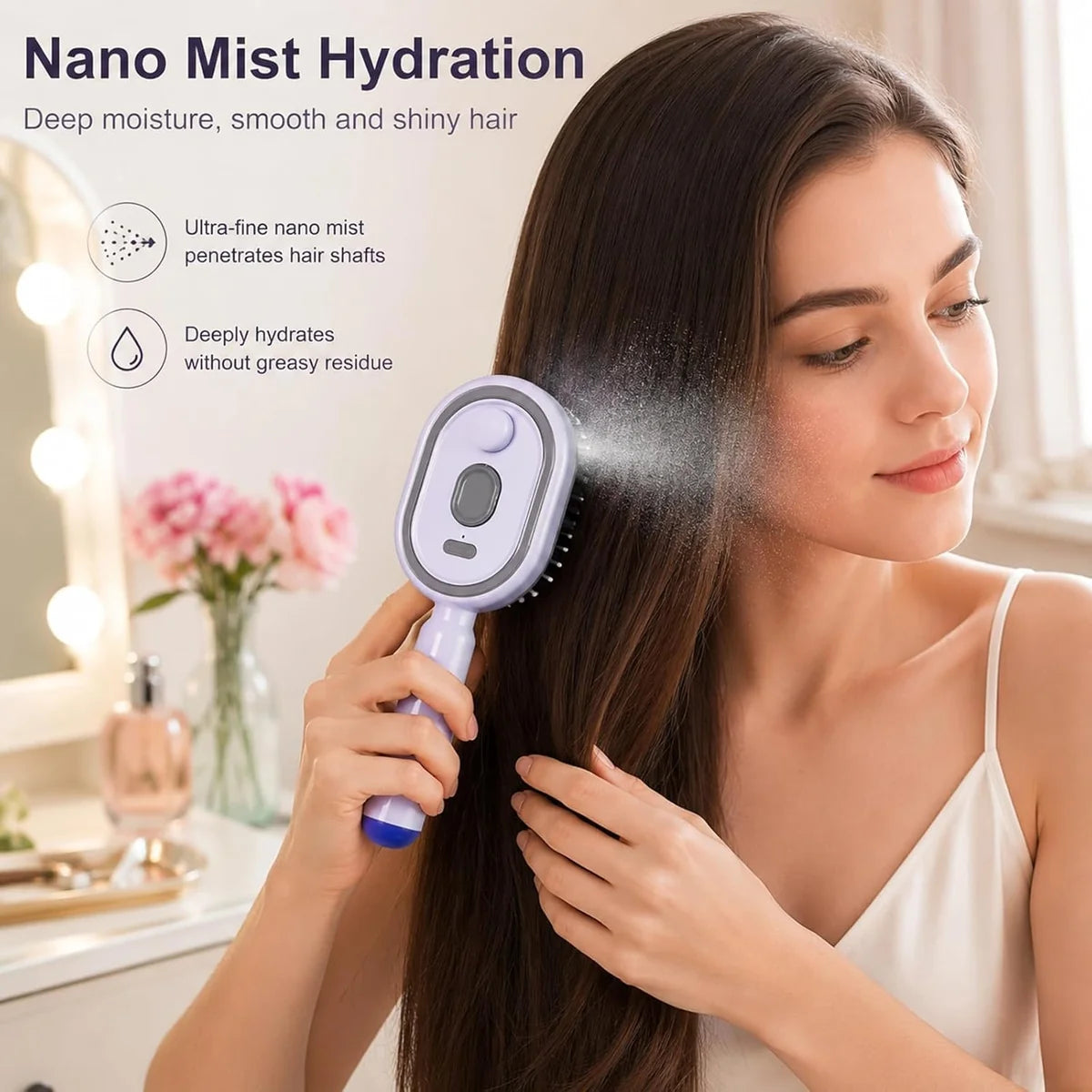 Electric Nano Mist Hair Brush – Rechargeable Detangling & Smoothing Comb