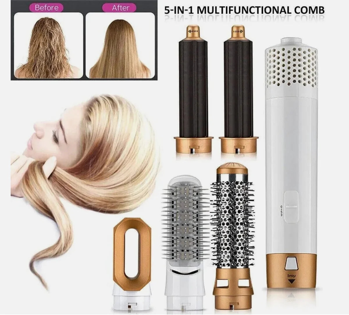 5-in-1 Hair Styling Brush – Ceramic Straightener & Curler with 3 Heat Settings