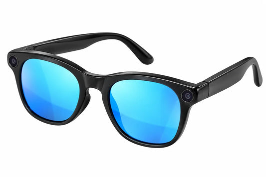 AI Smart Glasses with Camera – Black Frame & Blue Mirror Lenses