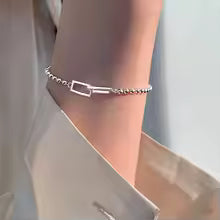 Silver Geometric Bead Bracelet for Women