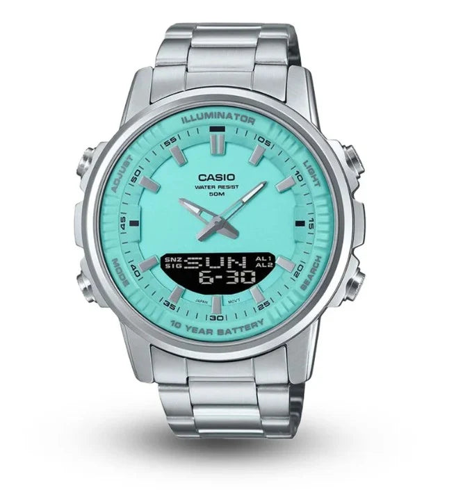 Turquoise Dial Men’s Watch – Stainless Steel Analog & Digital Watch