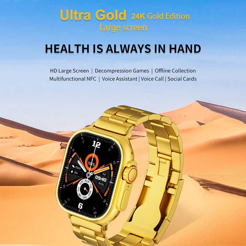 Luxury Gold Smart Watch – HD Touch Display, Fitness & Health Tracking