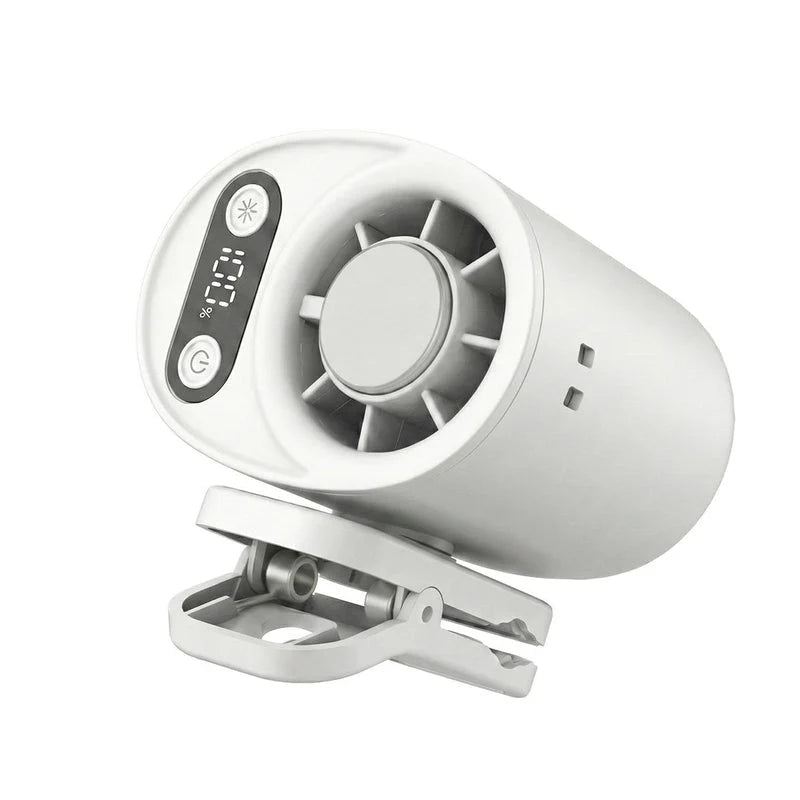 Portable Waist Fan – Rechargeable Mini Fan with Digital Display & Clip