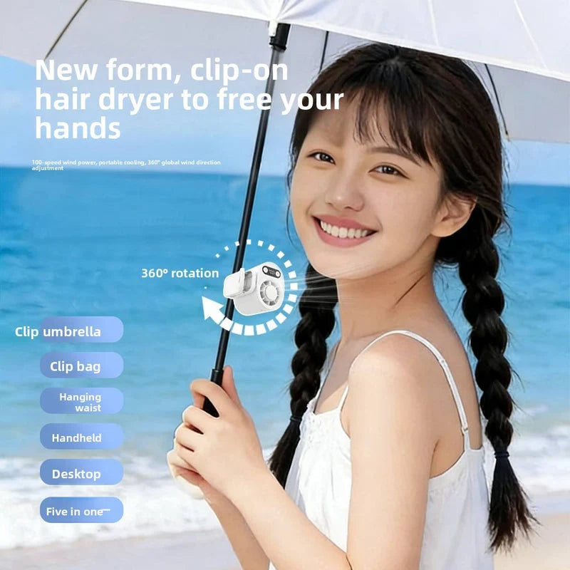 Portable Waist Fan – Rechargeable Mini Fan with Digital Display & Clip