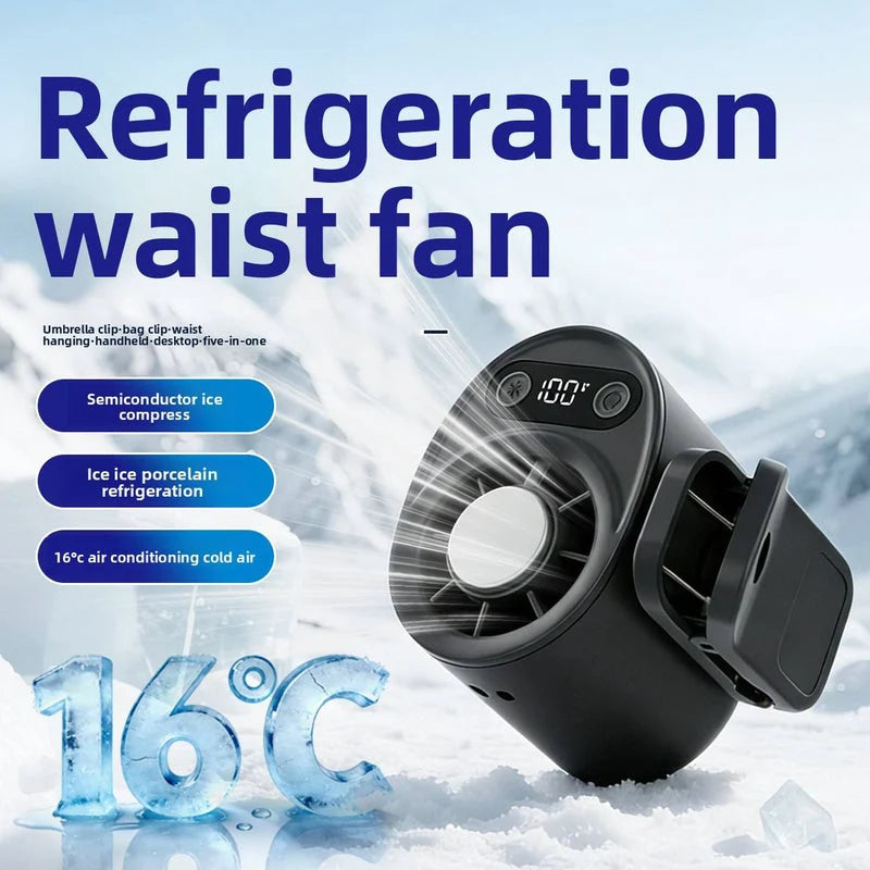 Portable Waist Fan – Rechargeable Mini Fan with Digital Display & Clip