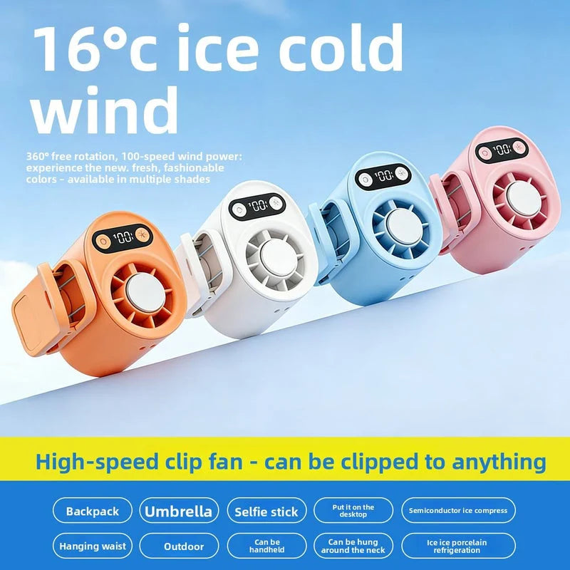 Portable Waist Fan – Rechargeable Mini Fan with Digital Display & Clip