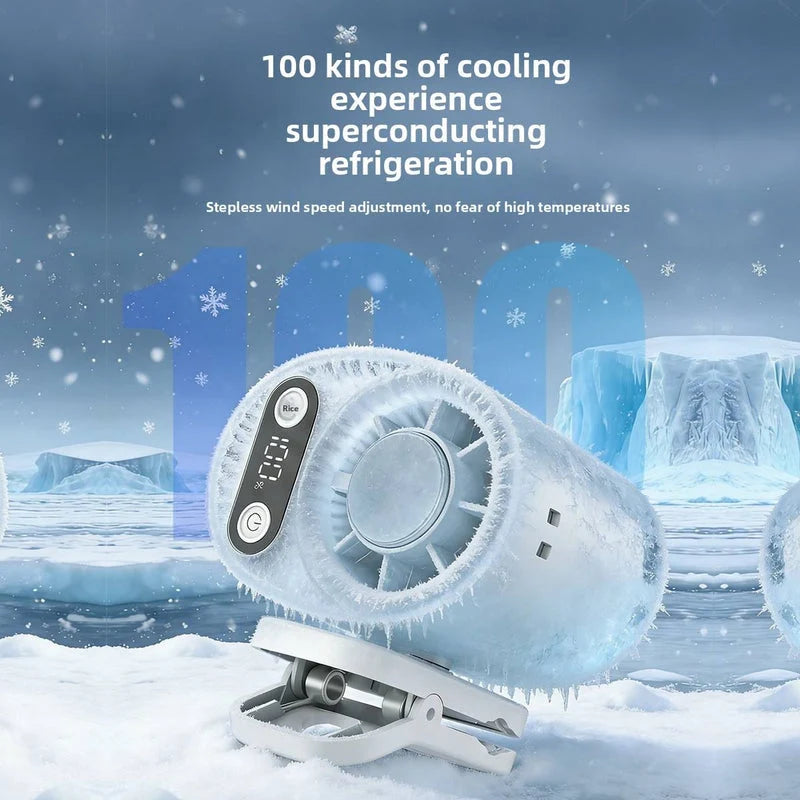 Portable Waist Fan – Rechargeable Mini Fan with Digital Display & Clip